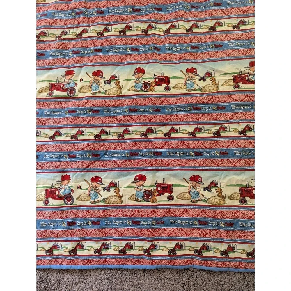 Handmade Farmall Tractor Farm Boy Fabric Quilt Blanket What Happens On My Red IH